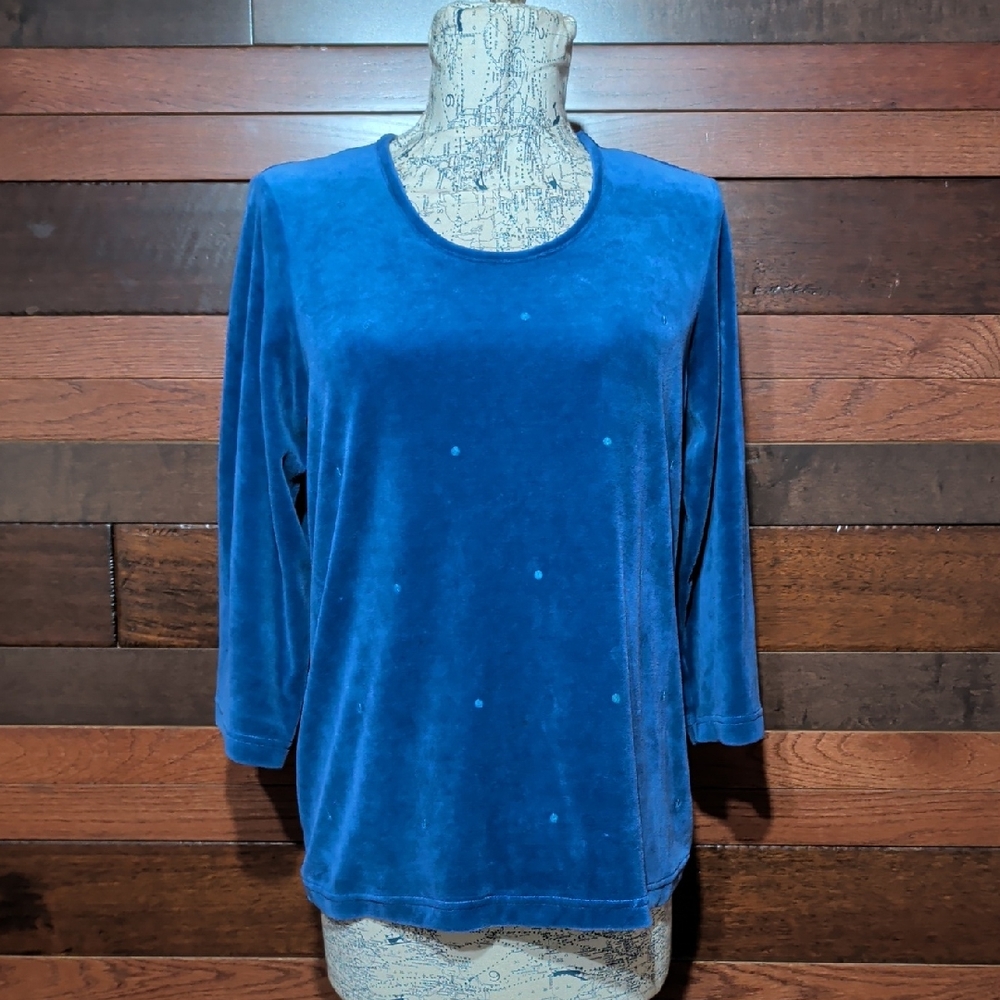 Quacker Factory Women's Blue Velvet Top With Sequence